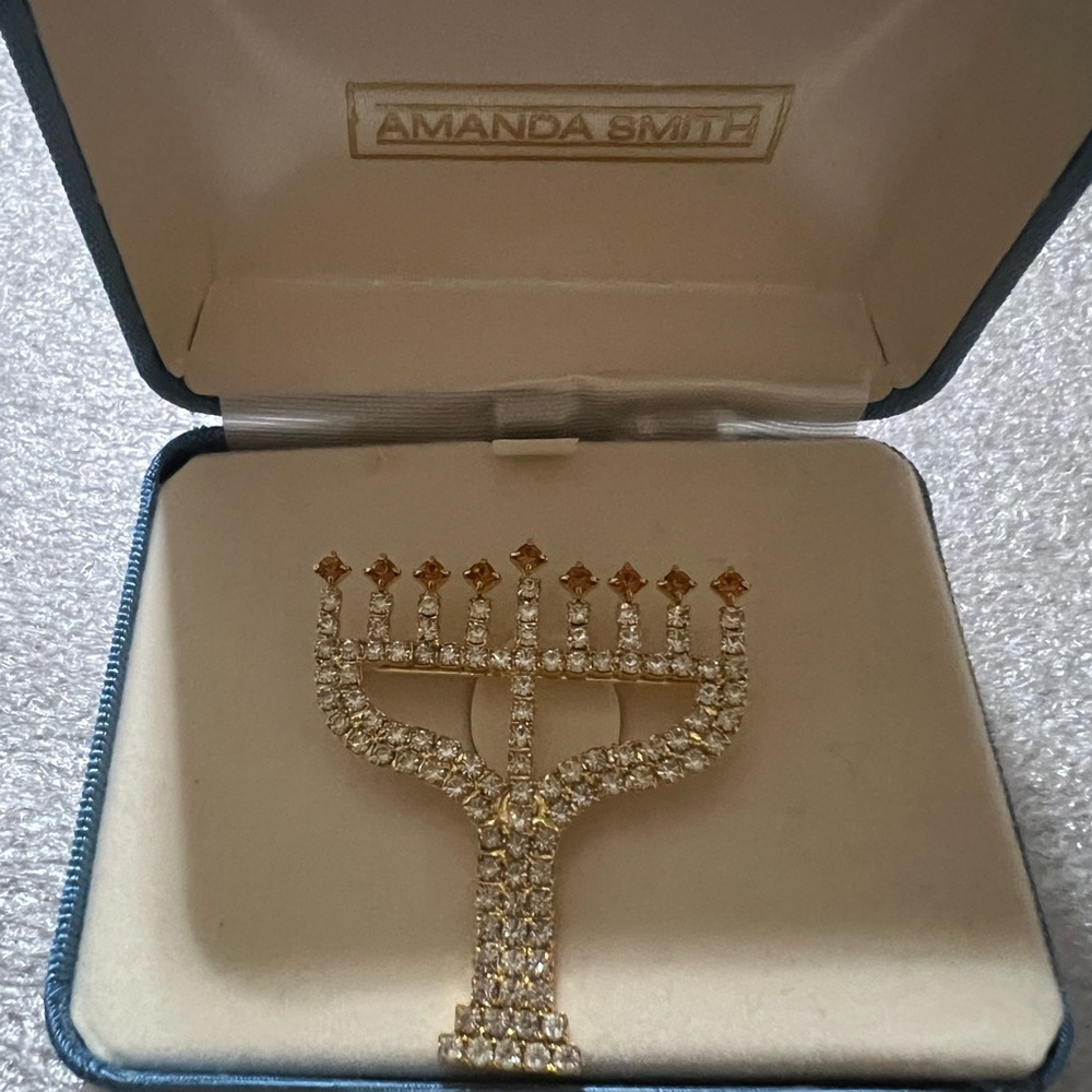 Amanda Smith Gold and Silver Menorah Brooch with Textured Detail